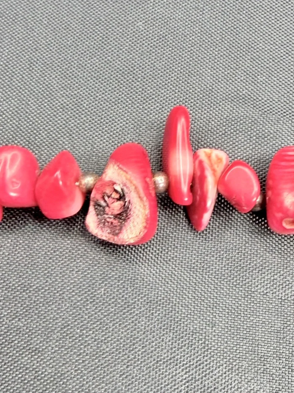 Vintage Southwestern Red Coral Necklace Artisan Beaded Silver-tone, 16